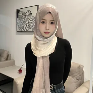 Pañuelo Hijab de Gasa Degradado Plisado Bicolor Cabeza Moda Mujer Chal Elegante