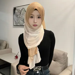 Pañuelo hijab de gasa degradé bicolor plisado bufanda elegante mujer chal largo suave