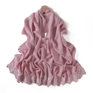 Elegant pink floral embroidered shiny long scarf shawl for women daily sun protection.