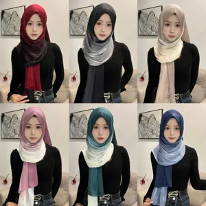 Moda Gradiente Color Chiffon Bufanda Larga Doble Color Plisado Gasa Pañuelo Arruga Natural Bufanda Chal Para Mujeres