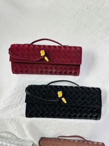 Woven Clutch Bag Elegant Evening Bag Classic Interwoven Design Knot Closure Long Handbag