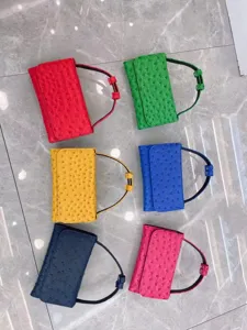 Ostrich pattern leather baguette shoulder bag colorful mini handbag women's flap detail new style.