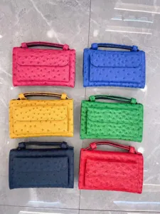 Detailed shot of multi-color ostrich pattern flap underarm bags, chic stylish handbag.