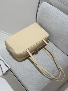 Beige leather boston shoulder bag large capacity minimalist underarm bag for women