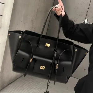 Women Large Capacity Genuine Leather Tote Bag Multi Pocket Commuter Handbag Casual Daily Shoulder Bag