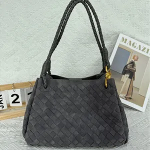 Womens Vintage Woven Shoulder Bag Large Capacity Suede Handbag Casual Soft PU Leather Tote Purse Crossbody Bag
