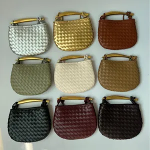 Mini geweven lederen knoedel handtas met metalen handvat stijlvolle schoudertas set