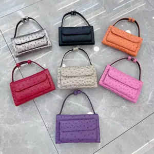 Women's Fashion Ostrich Pattern Baguette Shoulder Bag PU Leather Retro Underarm Handbag Designer Style Top Handle Bag