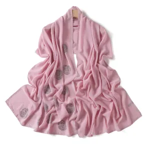 Elegant pink chiffon rhinestone scarf shawl lightweight breathable women fashion accessory long wrap