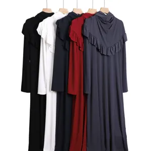 Women's Elegant Pleated Muslim Abaya Long Dress With Hood Solid Color Long Sleeve Loose Hooded Kaftan Prayer Robe