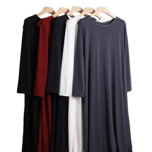 Four seasons long sleeve solid color maxi dress casual loose abaya fashion apparel main