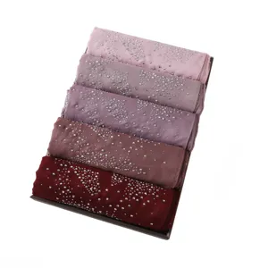 Chic rhinestone decorated chiffon hijab scarf set, elegant gradient colors for women.