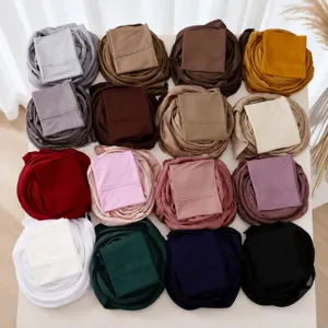 Ensemble Écharpe En Rayonne Et Bonnet Assorti Pour Femmes Couleur Unie Châle Long Léger Et Sous-Bonnet Élastique Ensemble Hijab Mode