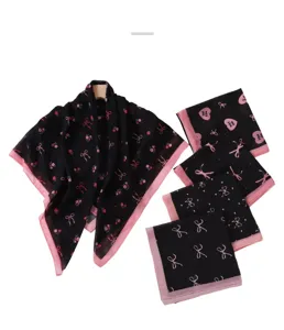 College style bow heart print chiffon square scarf headscarf shawl and wrap for women
