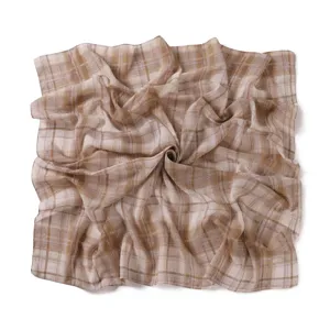 Retro British style plaid square scarf, classic checkered print chiffon women shawl and head wrap.