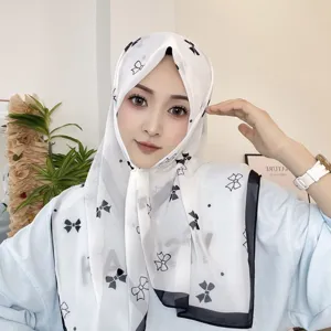 Chic pañuelo cuadrado de gasa con estampado de lazo estilo coreano hijab transpirable para mujer