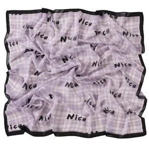 Purple plaid chiffon square scarf with nice letters print for women fashion hair wrap neckerchief