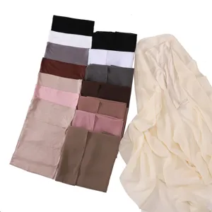 Solid color chiffon hijab scarf with matching under-cap set, elegant Muslim headwear for daily wear.