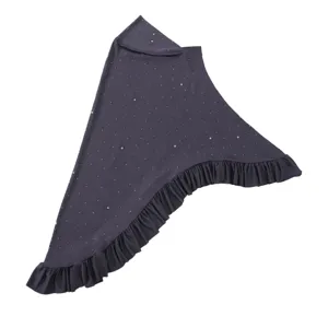 Detailed view of the elegant rhinestone pleated ruffle tail hijab headscarf in solid dark color.
