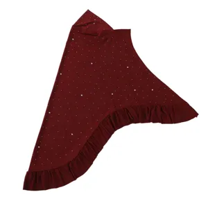 Solid color crystal linen swallowtail headscarf with hot drilling and ruffle hem details.
