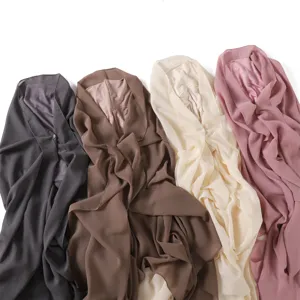 Solid chiffon hijab cap set, elegant long scarf with inner cap for women daily wear