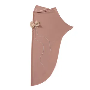 Elegante Hijab De Cola De Golondrina Para Mujer Con Lazo De Satén Y Tocado Brillante Rosa