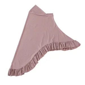 Ruffled Rhinestone Crystal Linen Swallowtail Hijab Headscarf Detail View Solid Color