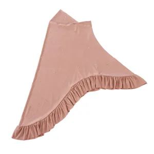 Elegant crystal rhinestones embellished ruffles asymmetrical headscarf solid color hijab wrap
