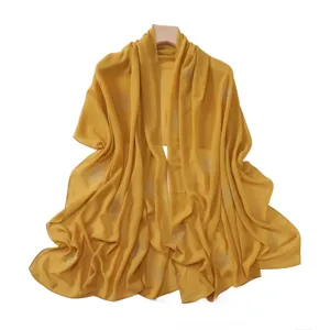 Mustard yellow chiffon long scarf with rhinestone polka dots, elegant women shawl.