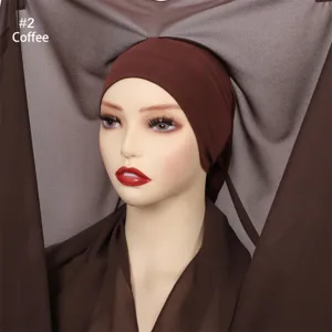 Coffee chiffon hijab scarf with inner cap and matching set for women elegant wear