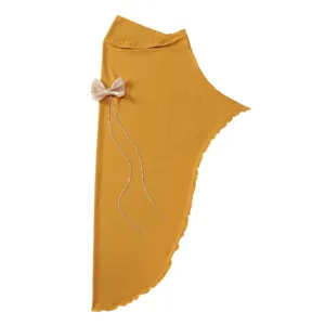 Hijab de cola de golondrina de lino de cristal para mujer con lazo y cadenas de estrás, amarillo.