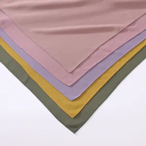 Solid color chiffon hijab scarf, elegant layered design, soft breathable fabric for women.