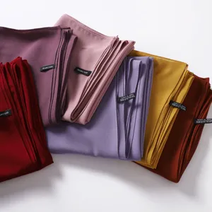 Solid color chiffon long hijab scarf soft lightweight Muslim headwear wrap for women