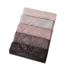 Women's rhinestone chiffon hijab scarf set, sparkling starry design, elegant gradient colors.