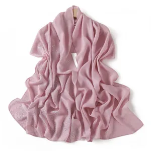 Pink rhinestone chiffon scarf detail, sparkling starry long wrap shawl for women elegant accessory.