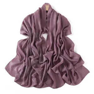 Exquisite rhinestone chiffon long scarf for women, elegant purple starry shawl accessory.