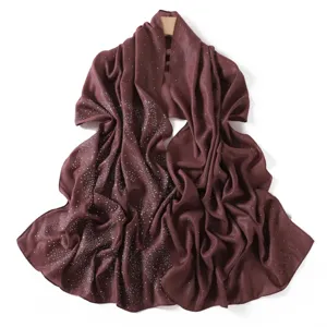 Elegant women's rhinestone chiffon scarf shawl solid color sparkling starry long hijab wrap
