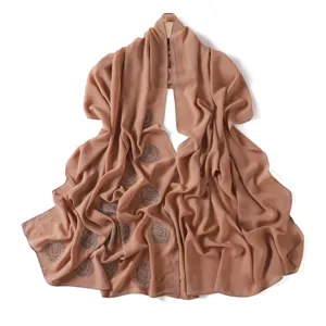 Solid color rhinestone chiffon long scarf elegant hijab head wrap for women lightweight daily wear