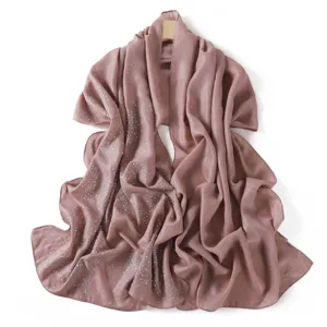 Stunning rhinestone chiffon scarf detail, sparkling starry sky shawl for women, elegant dusty pink.