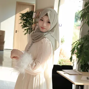 Detailed view of solid color pearl chiffon hijab scarf set with elegant pleated design.