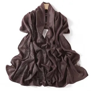 Elegant coffee sparkly chiffon scarf with hot fix rhinestones, perfect for evening shawls.