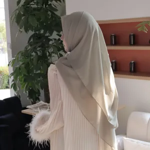 Solid color chiffon hijab scarf and inner cap set, elegant long head wrap for women.