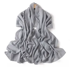 Detailed view of grey chiffon rhinestone scarf shawl with sparkling stars design, elegant look.