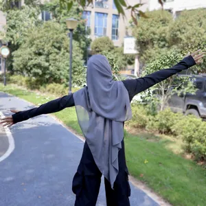 Solid color pearl chiffon long scarf with matching cap and magnetic buckle set for women.