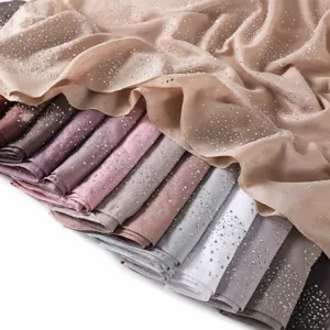 Women's Long Chiffon Scarf Sparkly Hotfix Rhinestone Starry Sky Shawl Lightweight Sun Protection Beach Wrap Scarf