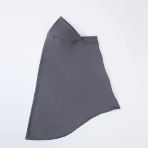 Dark gray milk silk hijab detail showing soft fabric texture and neat stitching.