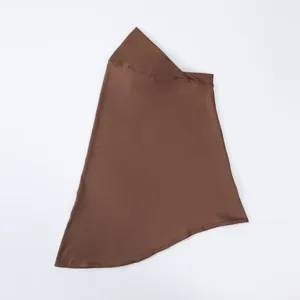 Detailed view of a solid brown milk silk headscarf, soft texture, simple and versatile style.