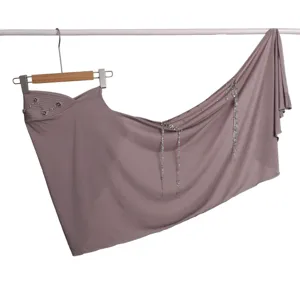 Solid color draped head scarf featuring elegant rhinestone chains and delicate floral accents.