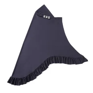 Detailed close-up of dark pleated ruffle tail hijab scarf featuring sparkling rhinestone accents.