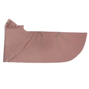 Rhinestone tassel chain hijab dusty pink slip-on headscarf camellia soft brim Muslim wrap.
